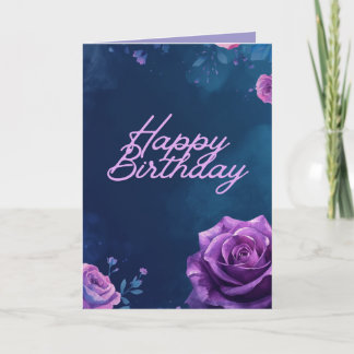 Carte Mystical Purple Rose Folded Birthday Card, Blank