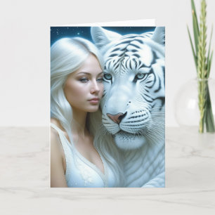 Carte Mystical White Tiger and Woman Magical Birthday