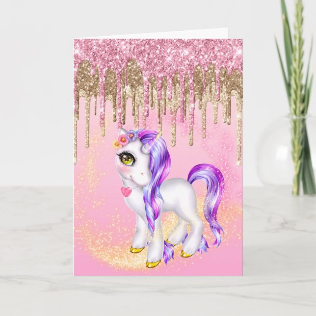 Carte Mythique licorne parties scintillant pony pourpre  (Devant)