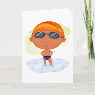 Carte Nager Garçon en lunettes et Casquette de natation