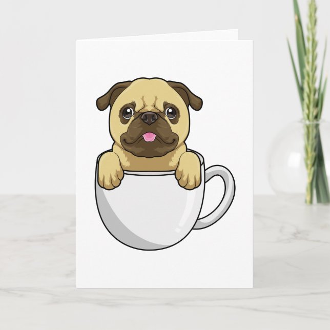 Carte Nain bouledogue avec tasse de café (Devant)