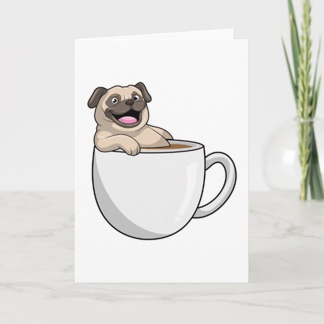Carte Nain bouledogue avec tasse de café (Devant)