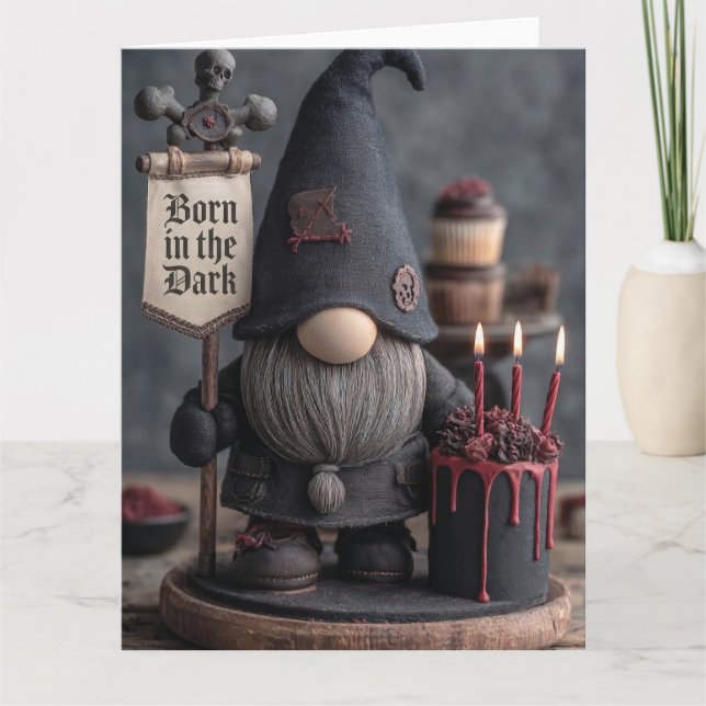 Carte Nain de Halloween gothique avec panneau Né dans le (Devant)