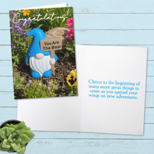 Carte Nain de jardin bleu barbu blanc parmi les fleurs
