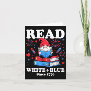 Carte Nain Patriote Lit Livre Blanc Bleu 4 Juillet