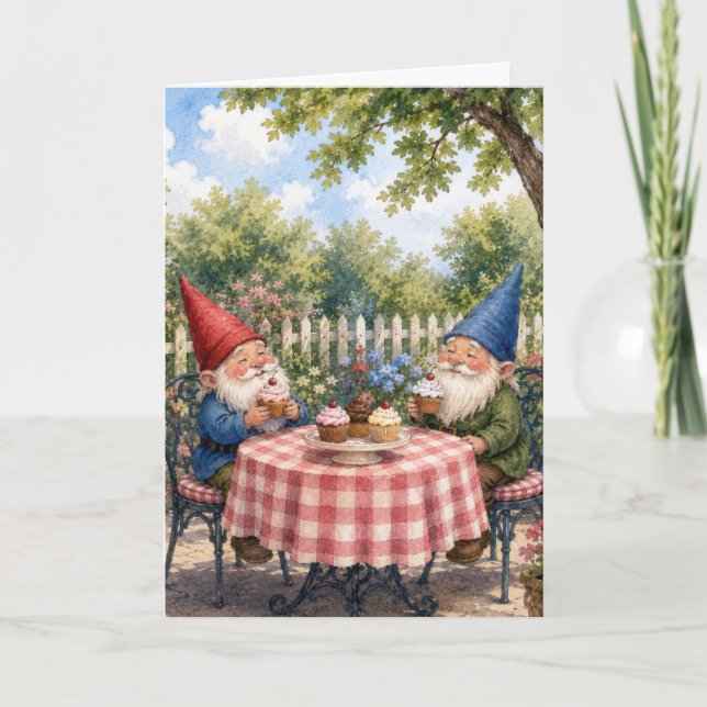 Carte Nains de jardin mangeant des cupcakes d'anniversai (Devant)