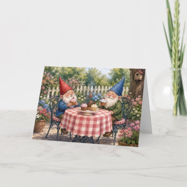 Carte Nains de jardin mangeant des cupcakes d'anniversai (Devant)