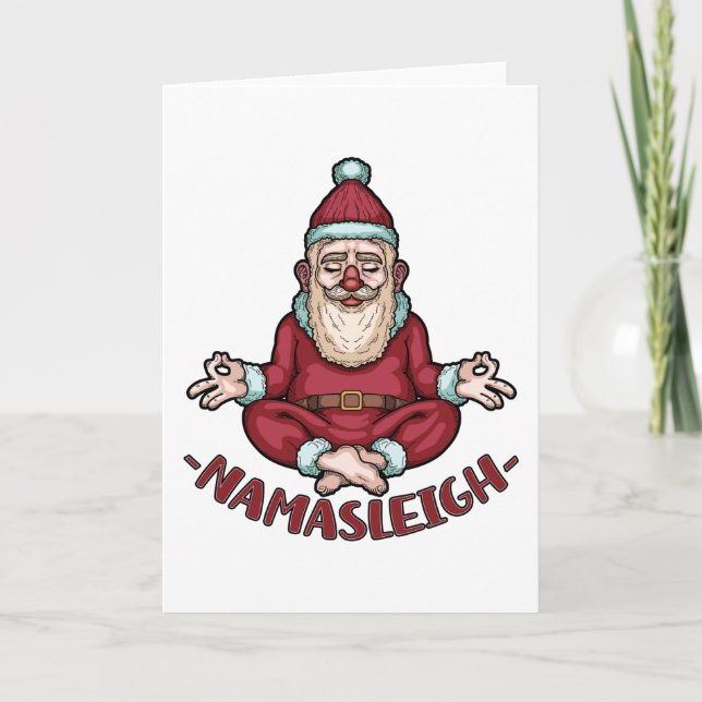 Carte Namasleigh drôle Père Noël Yoga Méditer Noël (Devant)