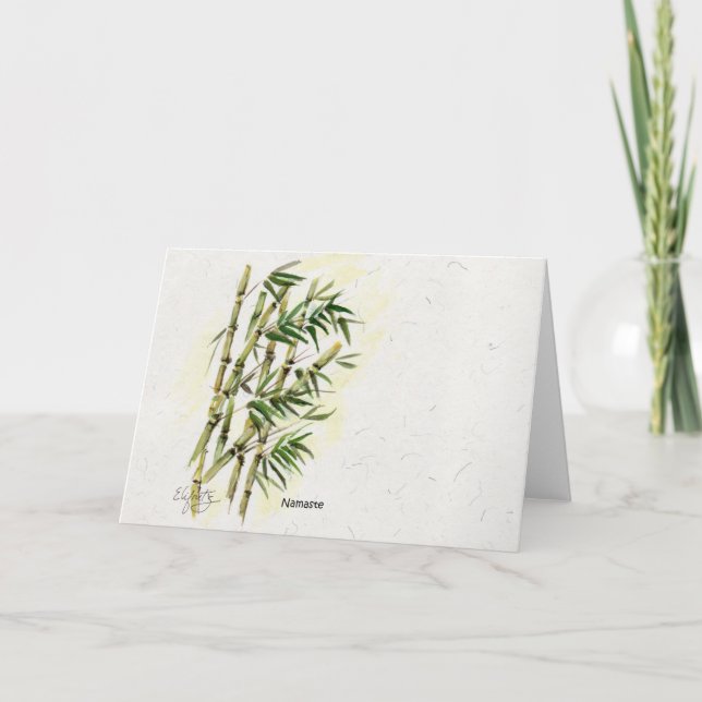 Carte Namaste sur Bamboo Salutation respectueuse et poli (Devant)