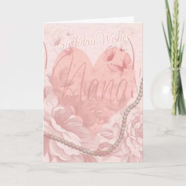 Carte Nana Anniversaire, Rose Floral, Coeur Avec B (Devant)