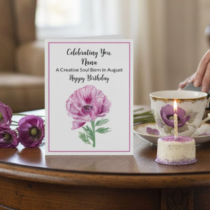 Carte Nana Joyeux Août Anniversaire Purple Poppy