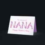 Carte Nana watercolor Orchid custom Mothers day<br><div class="desc">Pretty Nana text watercolor art card, the words Nana painted in purple and twisted with sweet pink orchid flowers. This whimsical card can be customized with your own message and choice of greeting inside, this design is also available on other products. Currently reads outside, To a very special NANA Happy...</div>