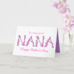 Carte Nana watercolor Orchid custom Mothers day<br><div class="desc">Pretty Nana text watercolor art card, the words Nana painted in purple and twisted with sweet pink orchid flowers. This whimsical card can be customized with your own message and choice of greeting inside, this design is also available on other products. Currently reads outside, To a very special NANA Happy...</div>