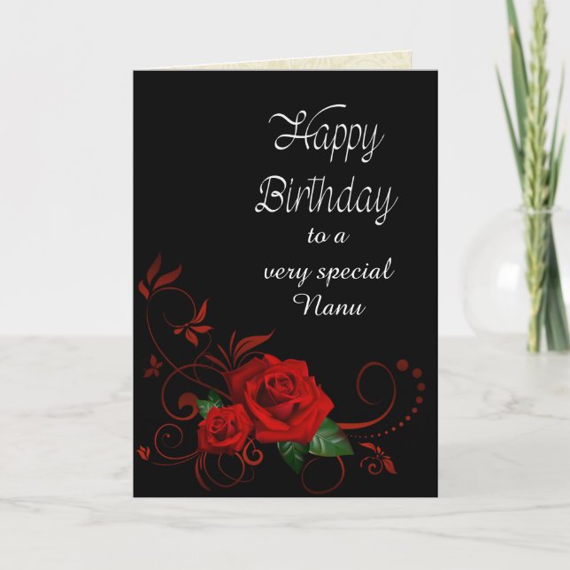 Carte Nanu Anniversaire avec des roses rouges (Devant)