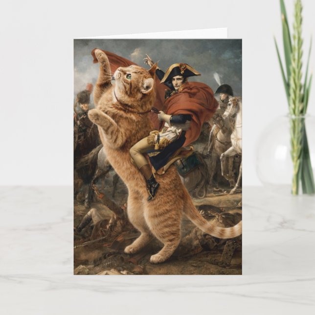 Carte Napoléon chevauchant un chat de bataille géant     (Devant)