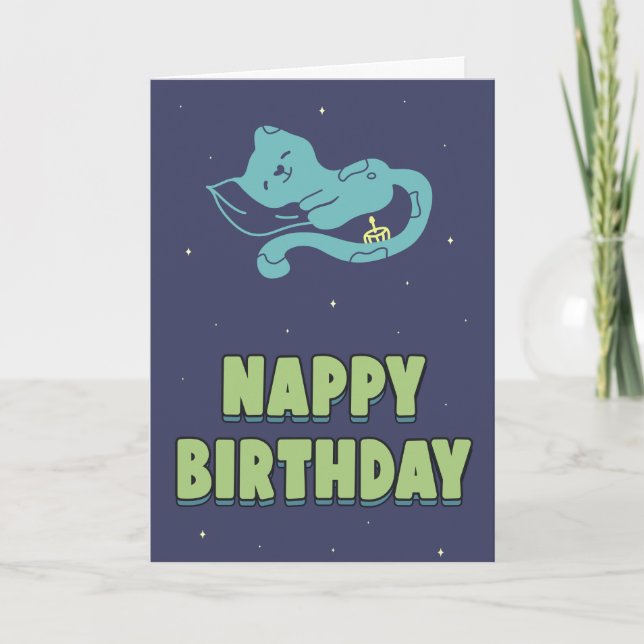 Carte Nappy anniversaire, drôle chaton mignon dormir (Devant)