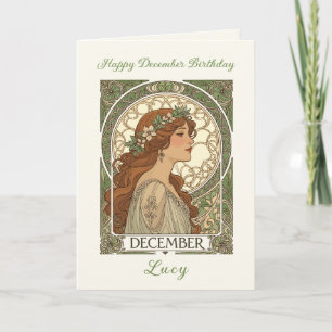 Carte Narcisse d'anniversaire de décembre de style Art n