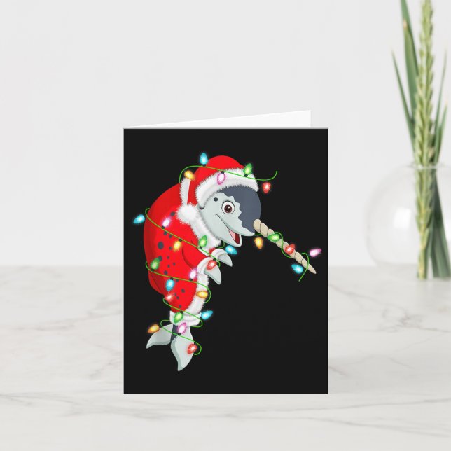 Carte Narwhal Christmas Lights Santa Costume Cute Animal (Devant)