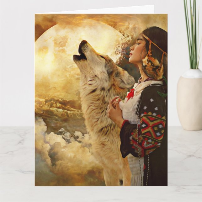 CARTE NATIVE AMERICAN INDIAN FEMME ANNIVERSAIRE (Devant)