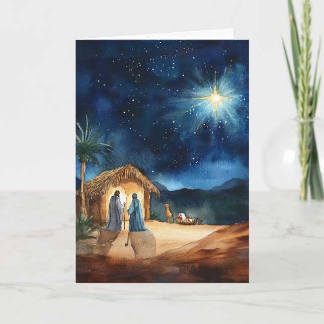 Carte Nativité aquarelle avec étoile de Noël (Devant)