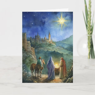 Carte Nativité aquarelle avec rois et étoile de Noël