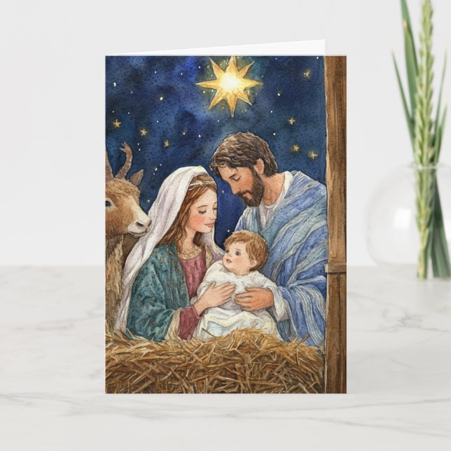 Carte Nativité de Noël dans une stabilité (Devant)
