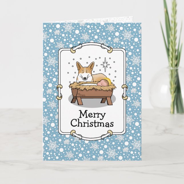Carte Nativité de Noël Pembroke Welsh Corgi (rouge1) Amu (Devant)