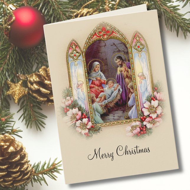 Carte Nativité vintage Tradition Noël Sainte Famille (Créateur téléchargé)