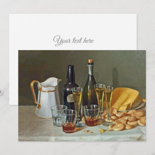 Carte Nature morte d'art fin vintage avec vin et fromage