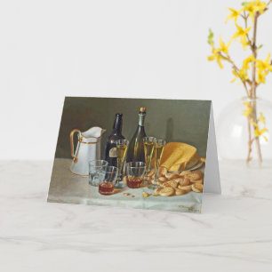 Carte Nature morte d'art fin vintage avec vin et fromage