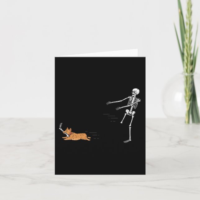 Carte Naughty Corgi Chien Fun Skeleton Halloween (Devant)