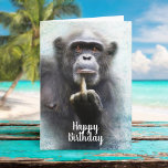 Carte Naughty Funny Chimpanzé Moyen Doigt Anniversaire<br><div class="desc">Carte d'anniversaire drôle, grossière, inappropriée et coquine avec l'illustration originale (Stock KL) d'un chimpanzé mignon et méchant donnant le salut du doigt moyen. Parce que, quelle meilleure façon de souhaiter à cette personne spéciale un "Joyeux anniversaire" qu'un singe qui lui donne le doigt ? À l'intérieur dit : "... ne...</div>