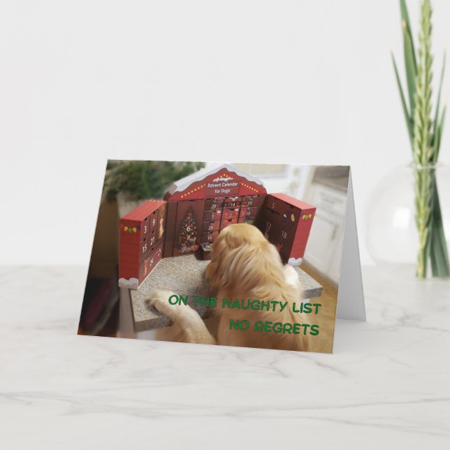 Carte Naughty Golden Retriever No Regrets Noël (Devant)