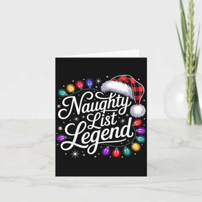 Carte Naughty List Legend Xmas Lights Buffalo Plaid Red  (Devant)