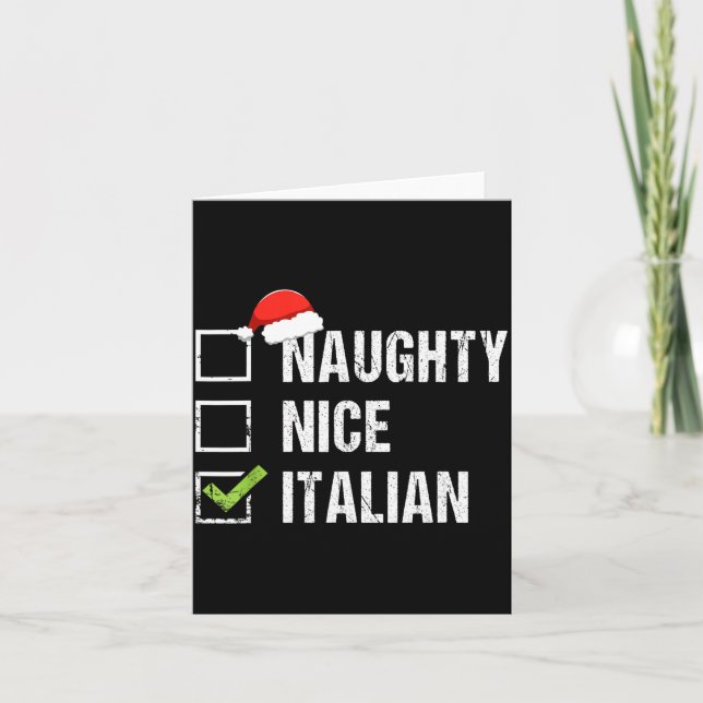 Carte Naughty Nice Italian Shirt Italy Santa Hat Christm (Devant)