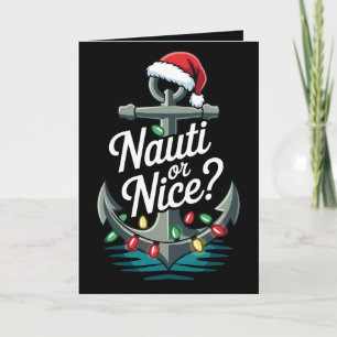 Carte Nauti Or Nice Noël Ancre Chapeau de Père Noël Lumi