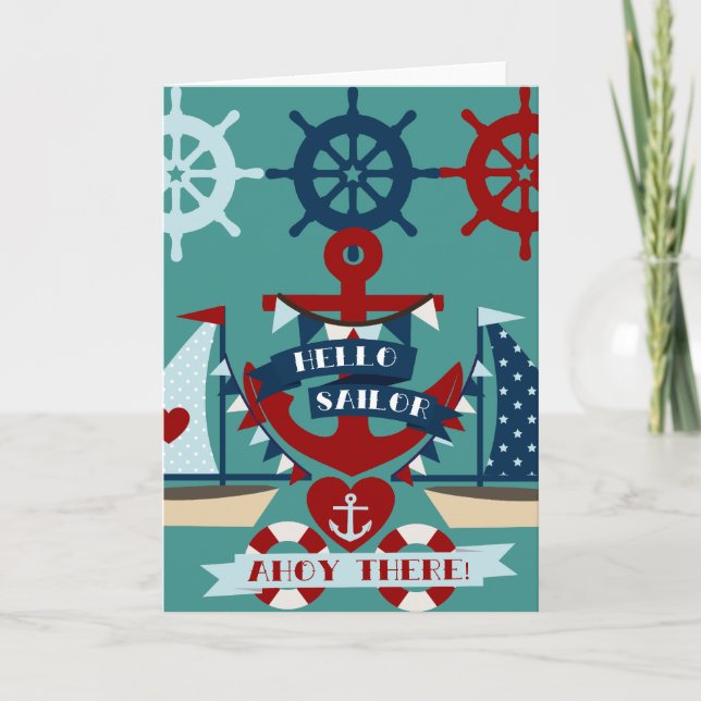 Carte Nautical Hello marin Ancre Voilier Conception de b (Devant)