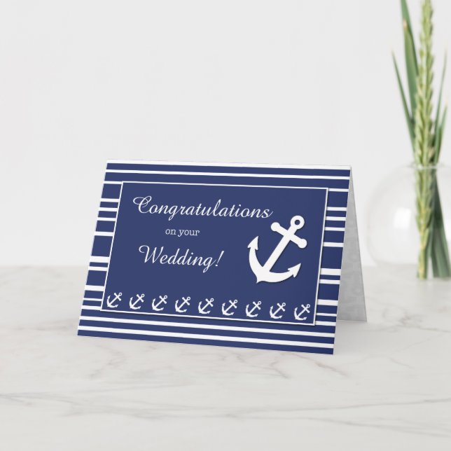 Carte Nautical Wedding Congratulations, Stripes, Anchors (Devant)