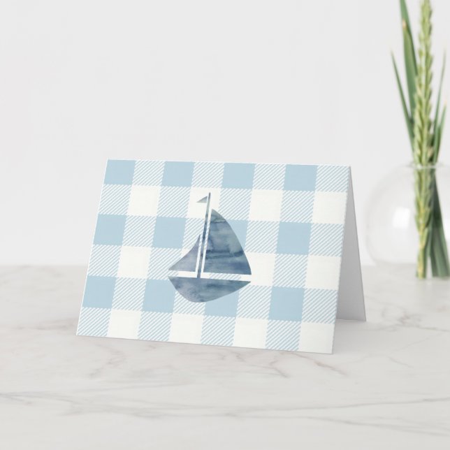 Carte Nautique bateau à voile bleu En vichy Motif (Devant)