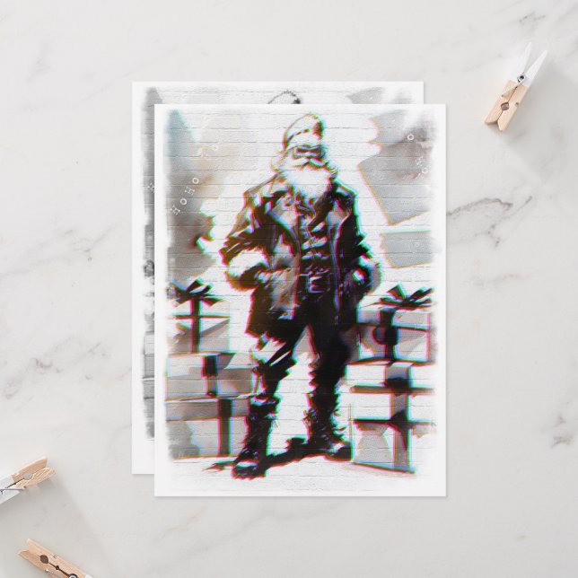 Carte Navidad Punk (Santa pared). (Devant/Arrière en situation)
