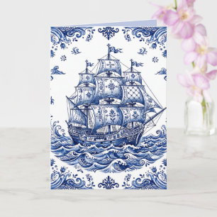 Carte Navire marchand de style Delft bleu blanc
