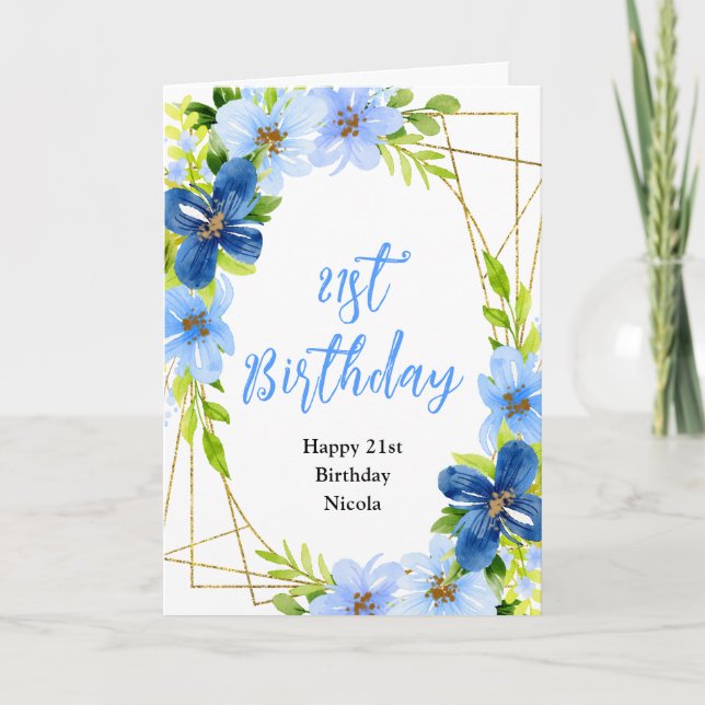 Carte Navy and Baby Blue Floral Birthday (Devant)