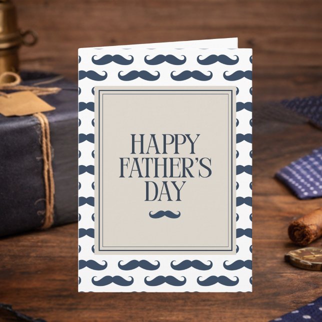 Carte Navy Blue Mustache Pattern Happy Father's Day (Créateur téléchargé)