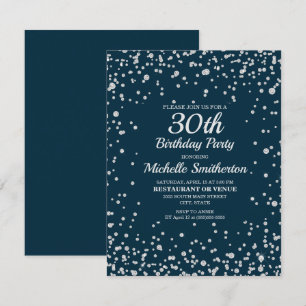 Carte Navy Blue Pailleté Argent Femmes 30 ans Anniversai