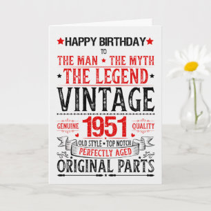 Carte Né en 1951 Anniversaire l'Homme le Mythe la Légend