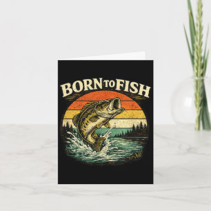 Carte Né pour pêcher pêcheur de bar vintage