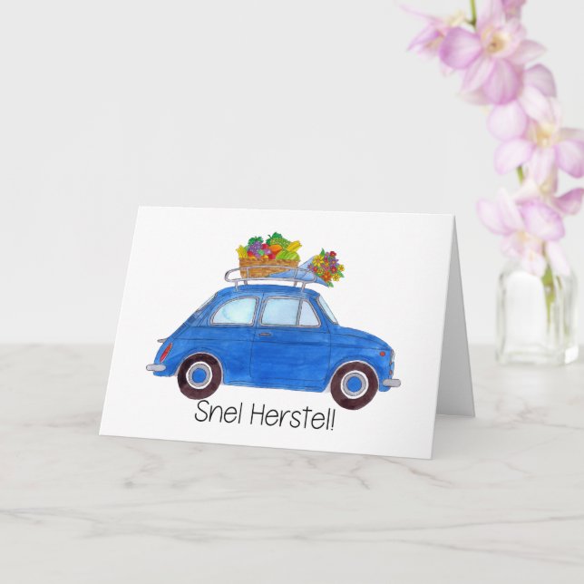 Carte Néerlandais Obtenez bien bleu Retro Fiat 500 (Orchidée)