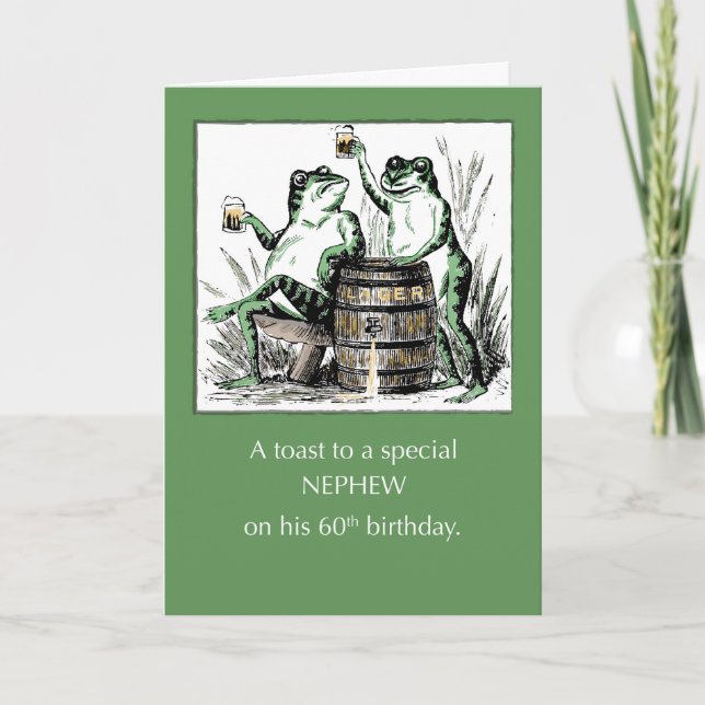 Carte Nehew 60th Birthday Frogs Toasting with Beer (Devant)