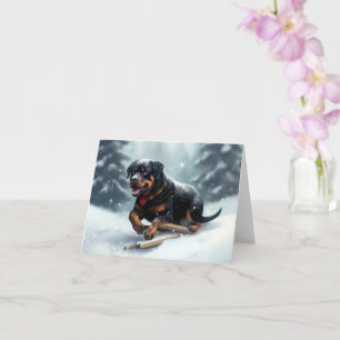 Carte Neige de Noël Rottweiler hiver Oreiller