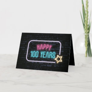 Carte Neon 100th Birthday Marquee On Brick Card